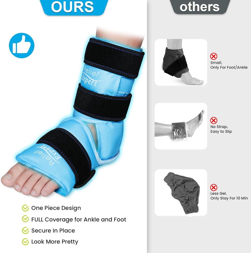 Relief Expert Ankle Foot Ice Pack Wrap, Reusable Gel Cold Pack with Cold Compress Therapy for Achilles Tendon, Heel Ice Pack for Soothing and Recovery - Blue - Image 3